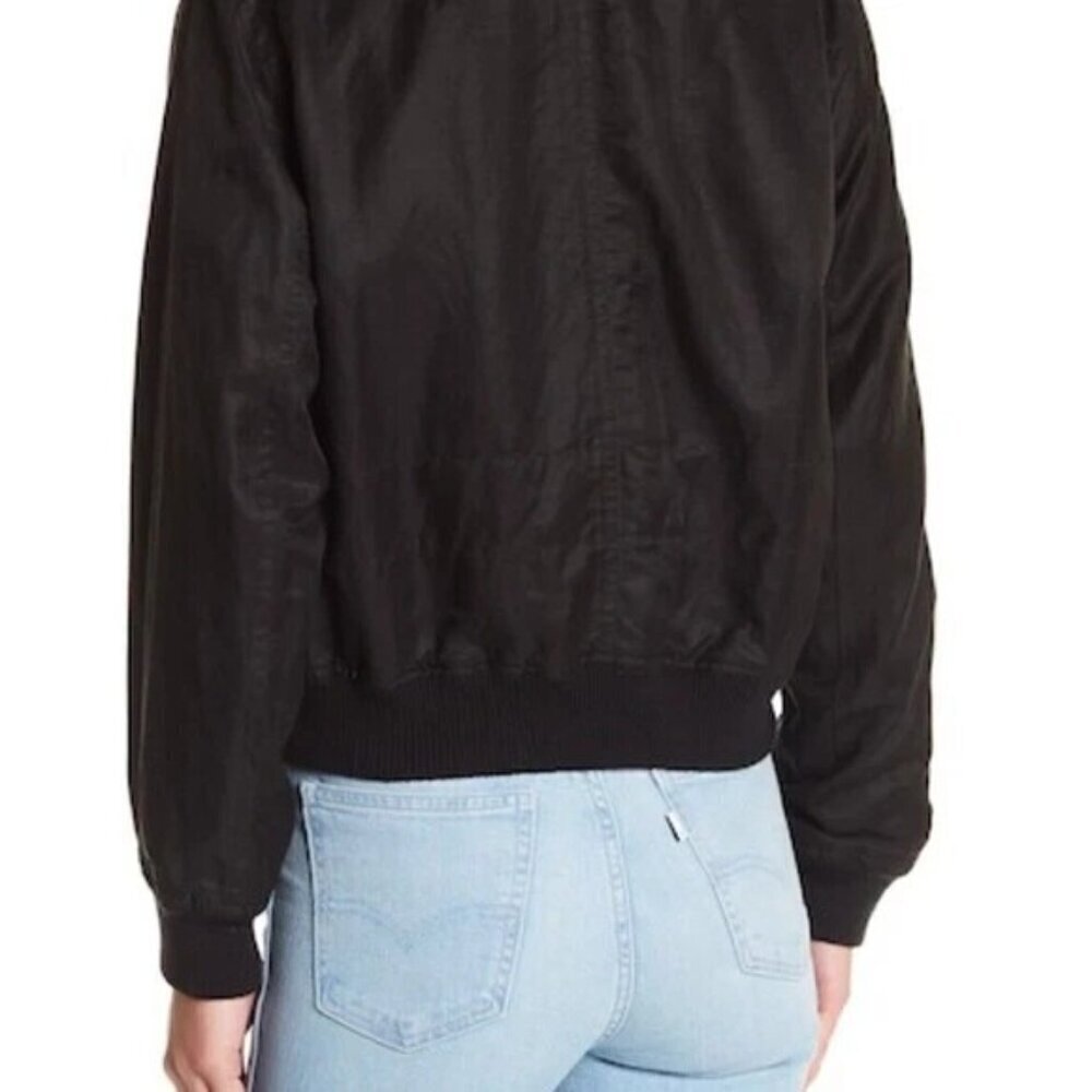 VINCE Linen Wool Blend Crop Bomber Jacket Pockets Classic Black size Large - Picture 4 of 11